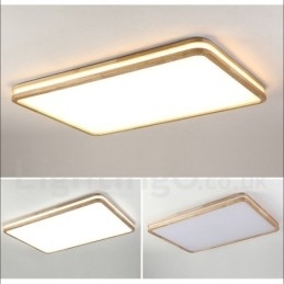 Plafoniera din lemn, dreptunghiulară, cu lentilă, modern, contemporan, stil nordic, cu montare încastrabilă, din lemn, cu abajur acrilic și telecomandă, poate fi folosită și ca lampă de perete