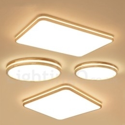 Plafoniera din lemn, dreptunghiulară, cu lentilă, modern, contemporan, stil nordic, cu montare încastrabilă, din lemn, cu abajur acrilic și telecomandă, poate fi folosită și ca lampă de perete