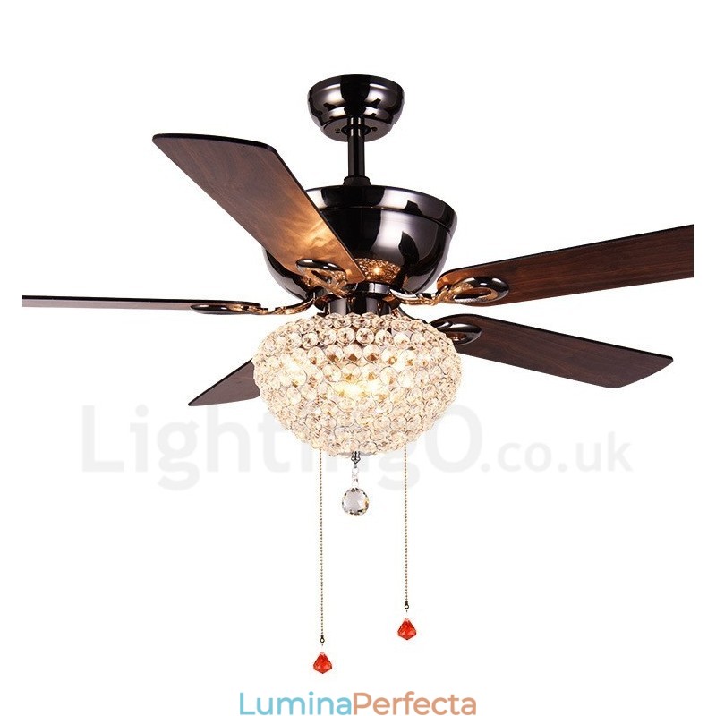 Ventilator de tavan cu telecomandă retro din lemn în stil american de 132 cm (52") cu umbră de cristal Motor cupru pur mut