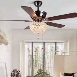 Ventilator de tavan cu telecomandă retro din lemn în stil american de 132 cm (52") cu umbră de cristal Motor cupru pur mut