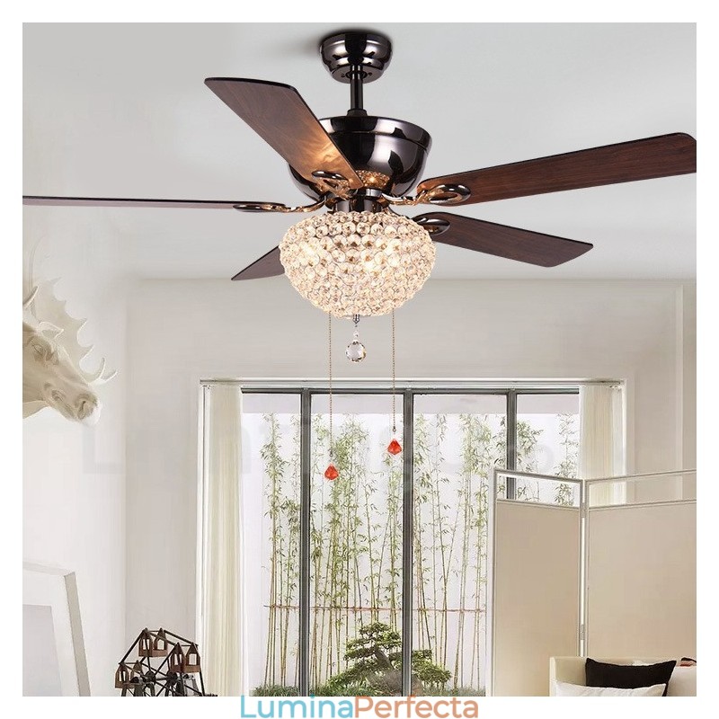 Ventilator de tavan cu telecomandă retro din lemn în stil american de 132 cm (52") cu umbră de cristal Motor cupru pur mut