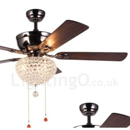 Ventilator de tavan cu telecomandă retro din lemn în stil american de 132 cm (52") cu umbră de cristal Motor cupru pur mut