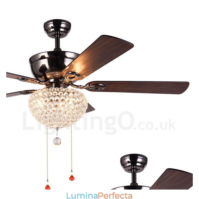 Ventilator de tavan cu telecomandă retro din lemn în stil american de 132 cm (52") cu umbră de cristal Motor cupru pur mut