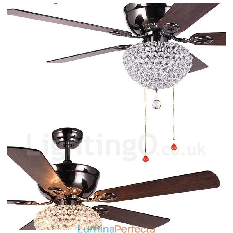 Ventilator de tavan cu telecomandă retro din lemn în stil american de 132 cm (52") cu umbră de cristal Motor cupru pur mut