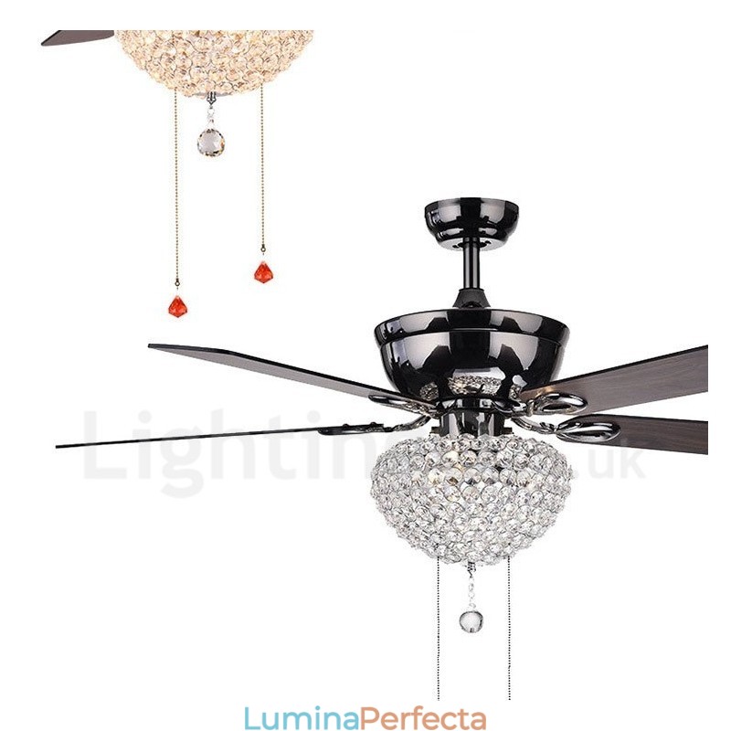 Ventilator de tavan cu telecomandă retro din lemn în stil american de 132 cm (52") cu umbră de cristal Motor cupru pur mut