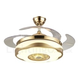 Ventilator de tavan de 108 cm (42") 91 cm (36"), modern și contemporan, cu telecomandă, de culoare aurie, cu umbră acrilică, motor din cupru pur.