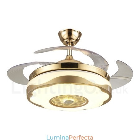 Ventilator de tavan de 108 cm (42") 91 cm (36"), modern și contemporan, cu telecomandă, de culoare aurie, cu umbră acrilică, motor din cupru pur. Ventilator de tavan de 108 cm (42") 91 cm (36"), modern și contemporan, cu telecomandă, de culoare aurie, cu umbră acrilică, motor din cupru pur.
