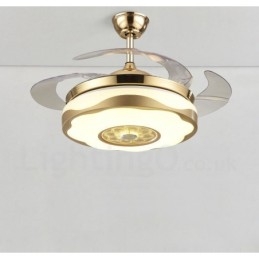 Ventilator de tavan de 108 cm (42") 91 cm (36"), modern și contemporan, cu telecomandă, de culoare aurie, cu umbră acrilică, motor din cupru pur.
