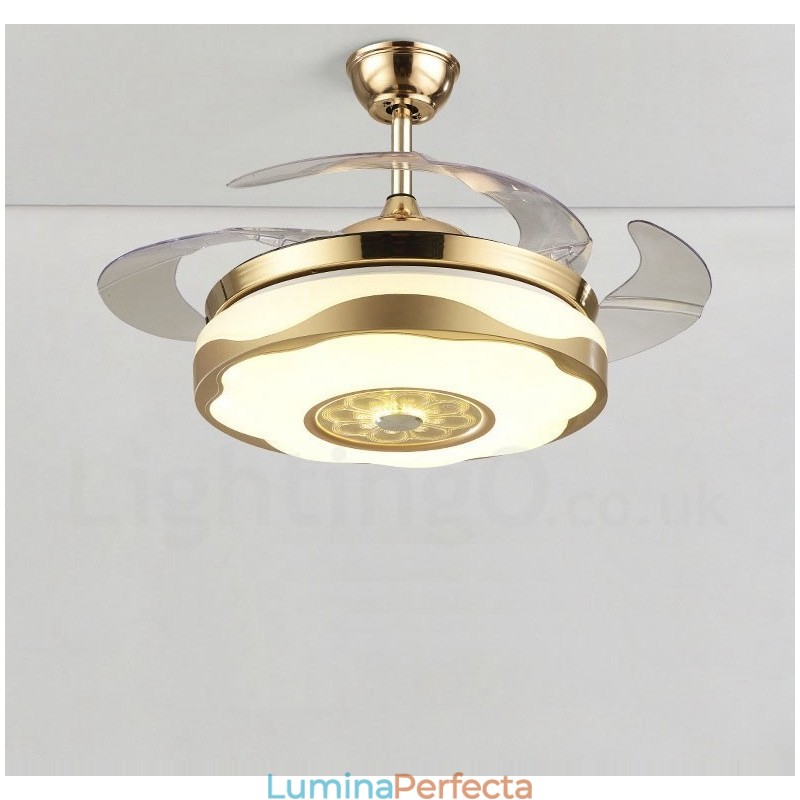 Ventilator de tavan de 108 cm (42") 91 cm (36"), modern și contemporan, cu telecomandă, de culoare aurie, cu umbră acrilică, motor din cupru pur.