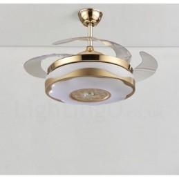 Ventilator de tavan de 108 cm (42") 91 cm (36"), modern și contemporan, cu telecomandă, de culoare aurie, cu umbră acrilică, motor din cupru pur.