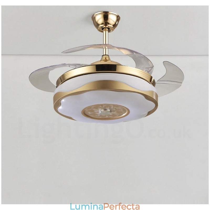 Ventilator de tavan de 108 cm (42") 91 cm (36"), modern și contemporan, cu telecomandă, de culoare aurie, cu umbră acrilică, motor din cupru pur.