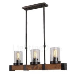Candelabru din lemn de epocă cu 3 lumini. Iluminat liniar din lemn pentru mansardă industrială