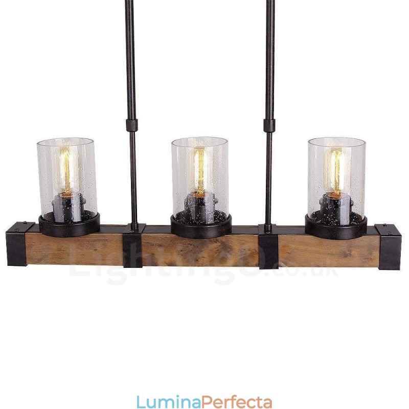 Candelabru din lemn de epocă cu 3 lumini. Iluminat liniar din lemn pentru mansardă industrială