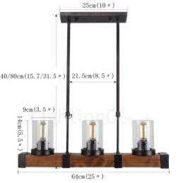 Candelabru din lemn de epocă cu 3 lumini. Iluminat liniar din lemn pentru mansardă industrială