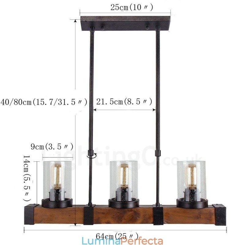 Candelabru din lemn de epocă cu 3 lumini. Iluminat liniar din lemn pentru mansardă industrială