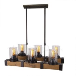 Candelabru din lemn de epocă cu 6 lumini Iluminat liniar din lemn pentru mansardă industrială