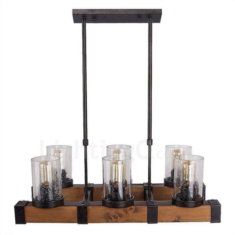 Candelabru din lemn de epocă cu 6 lumini Iluminat liniar din lemn pentru mansardă industrială