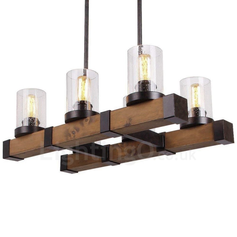Candelabru din lemn de epocă cu 6 lumini Iluminat liniar din lemn pentru mansardă industrială