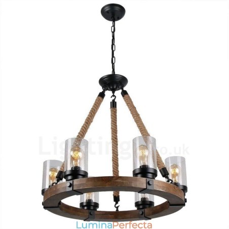 Candelabru din lemn de epocă cu 6 inele de lumini. Iluminat liniar cu pandantiv din lemn Candelabru din lemn de epocă cu 6 inele de lumini. Iluminat liniar cu pandantiv din lemn