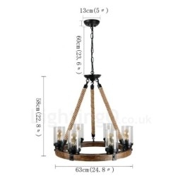 Candelabru din lemn de epocă cu 6 inele de lumini. Iluminat liniar cu pandantiv din lemn