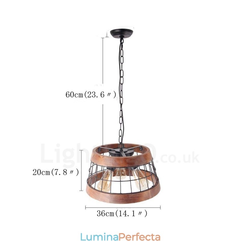 Candelabru din lemn de epocă cu 3 lumini, iluminat liniar din lemn pentru mansardă industrială