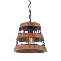 Candelabru din lemn vintage cu 1 inel de lumină. Iluminat liniar cu pandantiv din lemn industrial