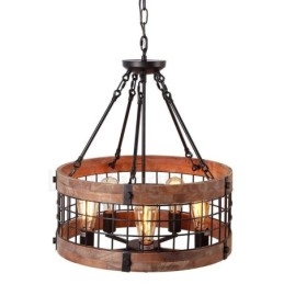 Candelabru din lemn vintage cu tambur cu 5 lumini Iluminat liniar din lemn pentru mansardă industrială