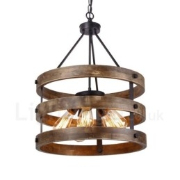Candelabru din lemn vintage cu tambur cu 5 lumini. Iluminat liniar cu pandantiv din lemn
