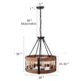 Candelabru din lemn vintage cu tambur cu 5 lumini Iluminat liniar din lemn pentru mansardă industrială