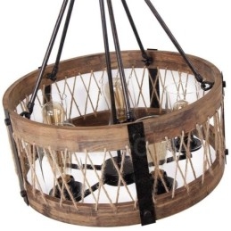 Candelabru din lemn vintage cu tambur cu 5 lumini Iluminat liniar din lemn pentru mansardă industrială