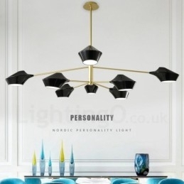 Candelabru retro linear cu două etaje, multicolore, 8 lumini, cu nuanțe acrilice, garaj în aer liber