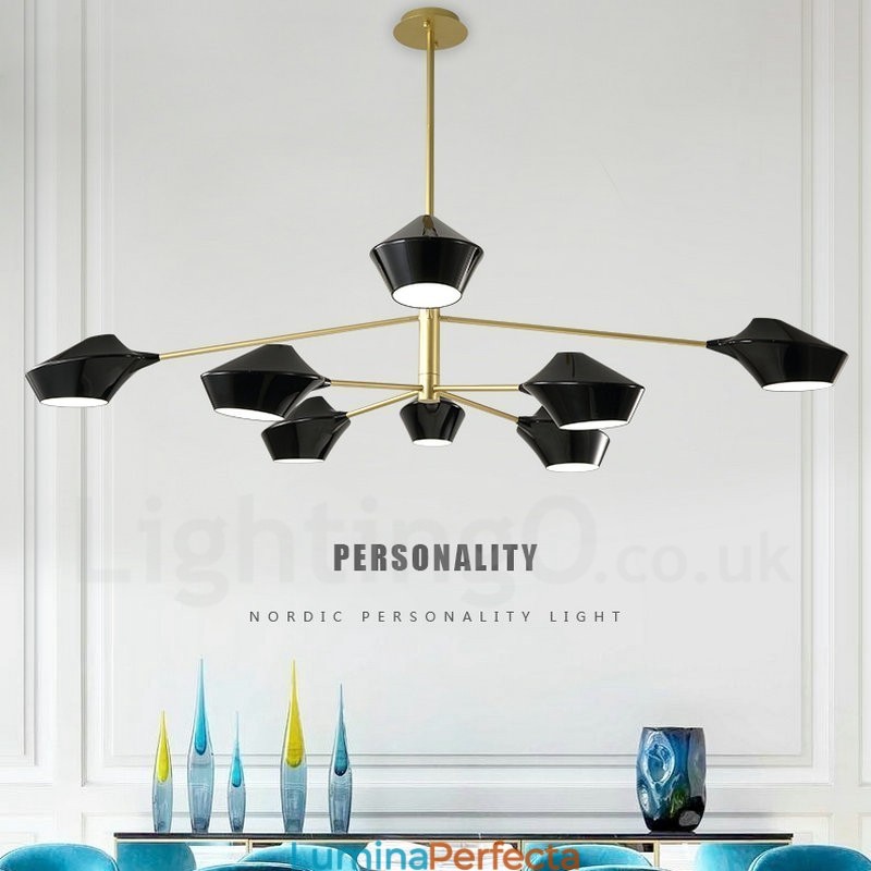 Candelabru retro linear cu două etaje, multicolore, 8 lumini, cu nuanțe acrilice, garaj în aer liber