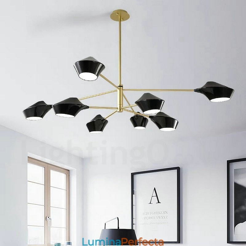 Candelabru retro linear cu două etaje, multicolore, 8 lumini, cu nuanțe acrilice, garaj în aer liber