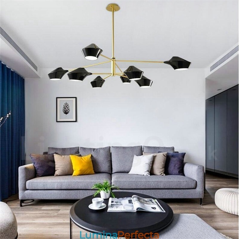 Candelabru retro linear cu două etaje, multicolore, 8 lumini, cu nuanțe acrilice, garaj în aer liber