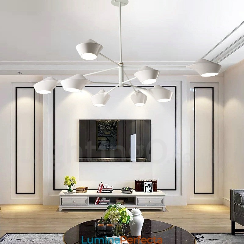 Candelabru retro linear cu două etaje, multicolore, 8 lumini, cu nuanțe acrilice, garaj în aer liber