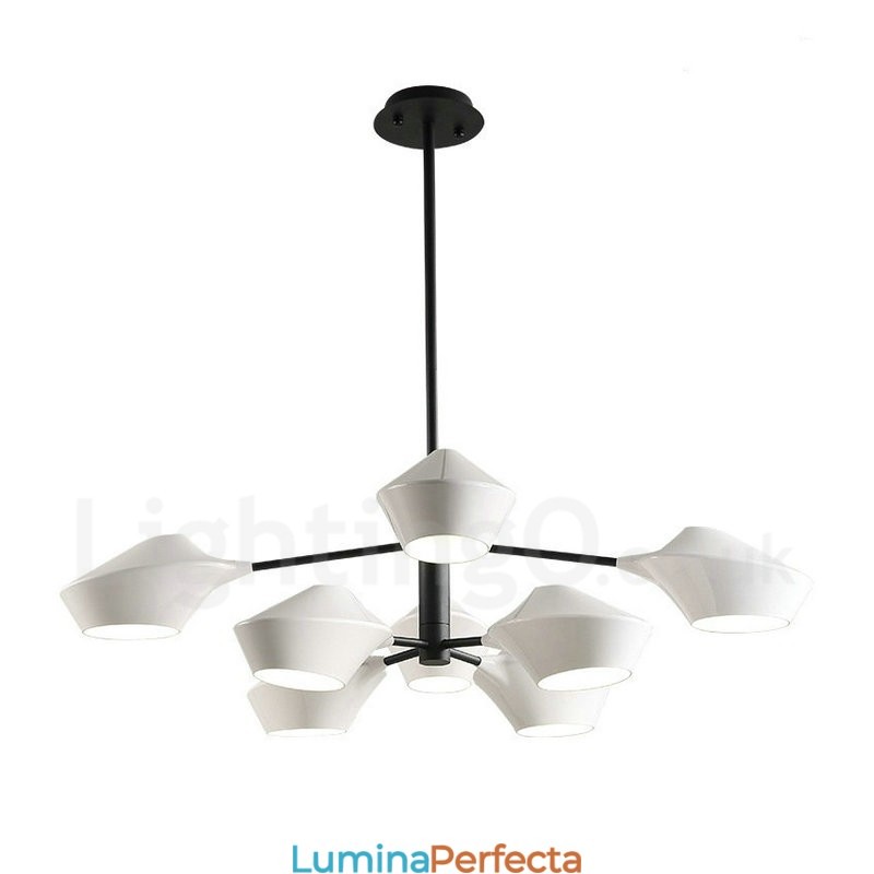 Candelabru retro linear cu două etaje, multicolore, 8 lumini, cu nuanțe acrilice, garaj în aer liber