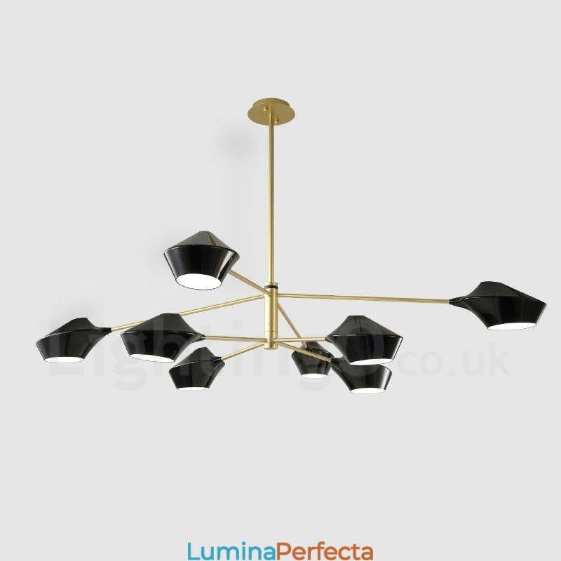 Candelabru retro linear cu două etaje, multicolore, 8 lumini, cu nuanțe acrilice, garaj în aer liber