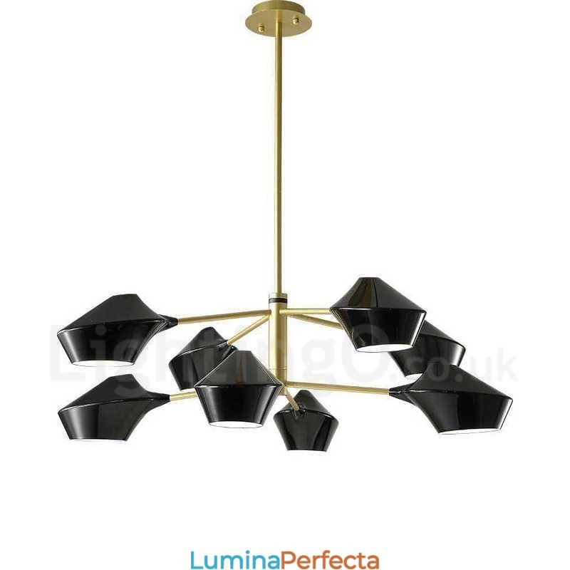 Candelabru retro linear cu două etaje, multicolore, 8 lumini, cu nuanțe acrilice, garaj în aer liber