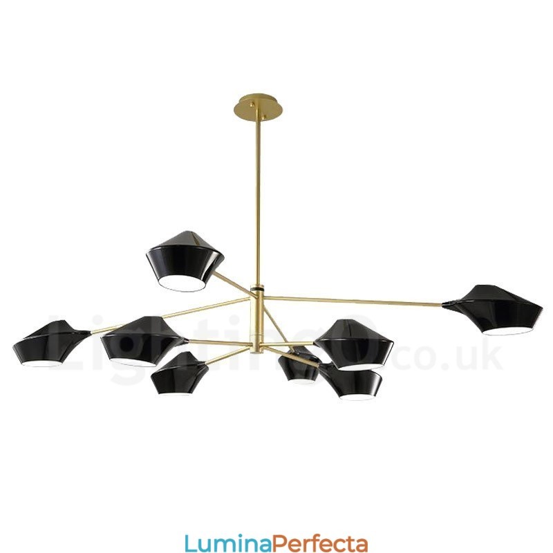 Candelabru retro linear cu două etaje, multicolore, 8 lumini, cu nuanțe acrilice, garaj în aer liber