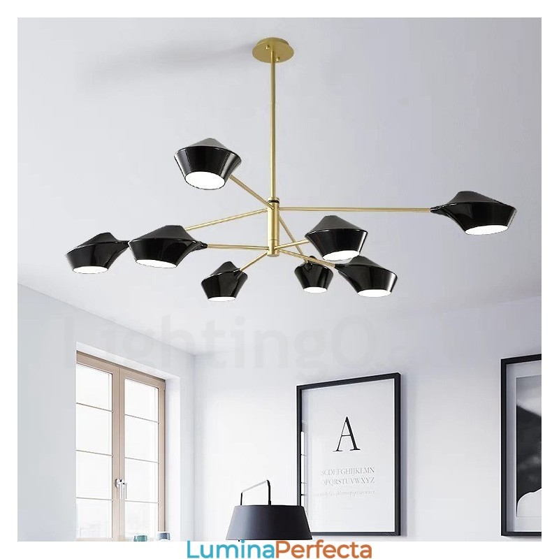 Candelabru retro linear cu două etaje, multicolore, 8 lumini, cu nuanțe acrilice, garaj în aer liber
