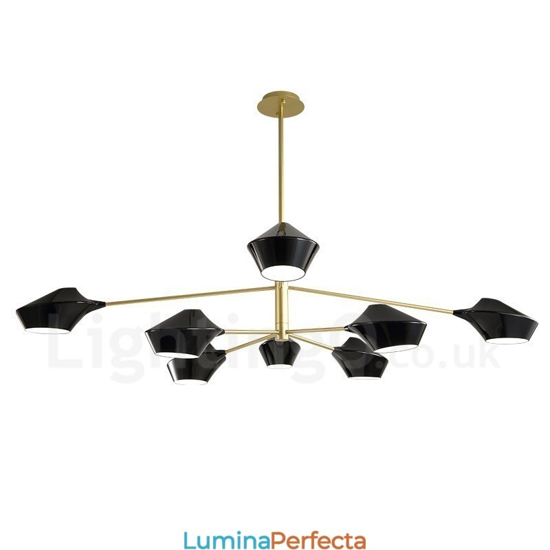 Candelabru retro linear cu două etaje, multicolore, 8 lumini, cu nuanțe acrilice, garaj în aer liber