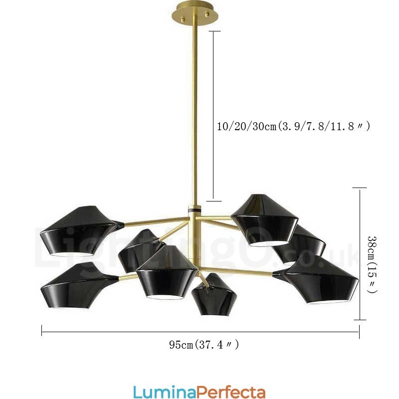 Candelabru retro linear cu două etaje, multicolore, 8 lumini, cu nuanțe acrilice, garaj în aer liber