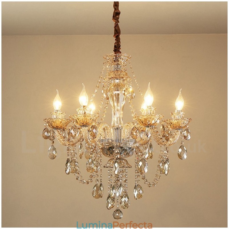 Candelabru elegant de cristal cu 6 lumini de culoare cognac