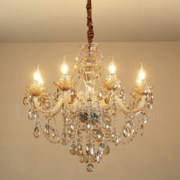 Candelabru elegant din cristal cu 8 lumini de culoare cognac