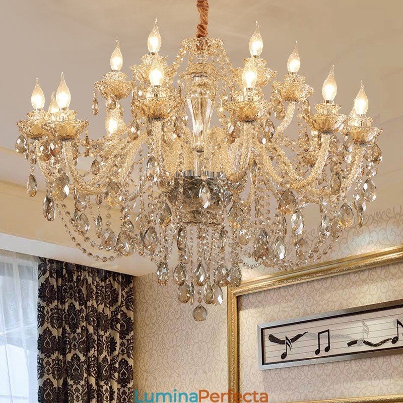 18 (12+6) Candelabru elegant din cristal de culoare cognac deschis