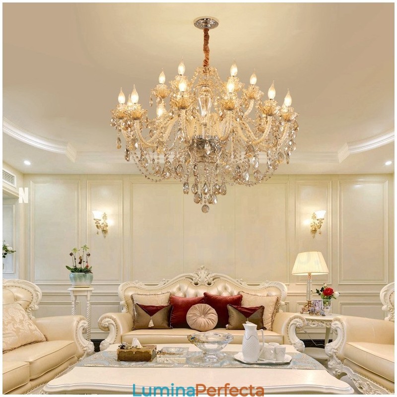 18 (12+6) Candelabru elegant din cristal de culoare cognac deschis