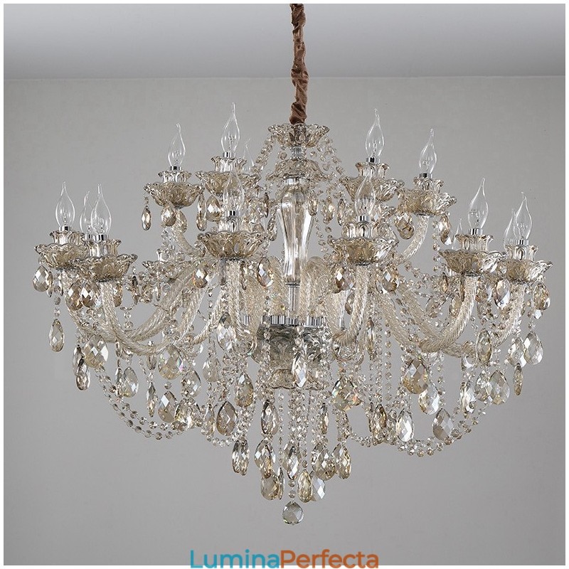 18 (12+6) Candelabru elegant din cristal de culoare cognac deschis