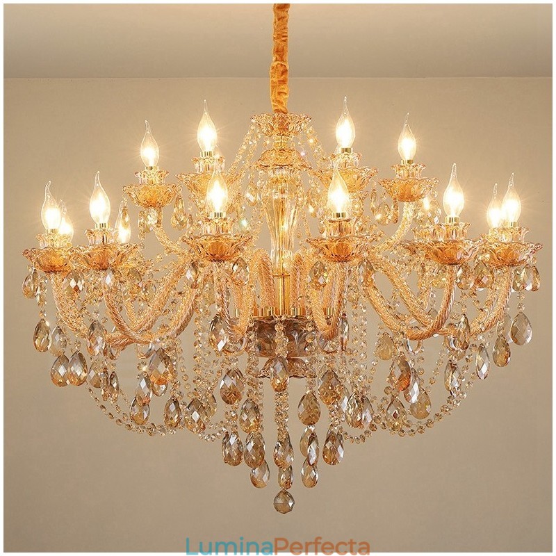 18 (12+6) Candelabru elegant din cristal chihlimbar auriu