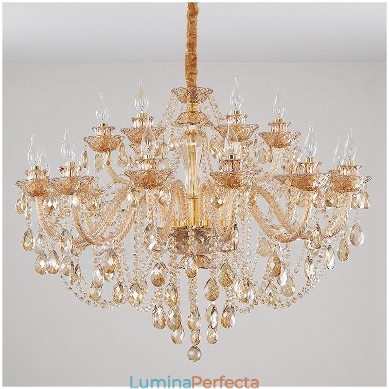 18 (12+6) Candelabru elegant din cristal chihlimbar auriu