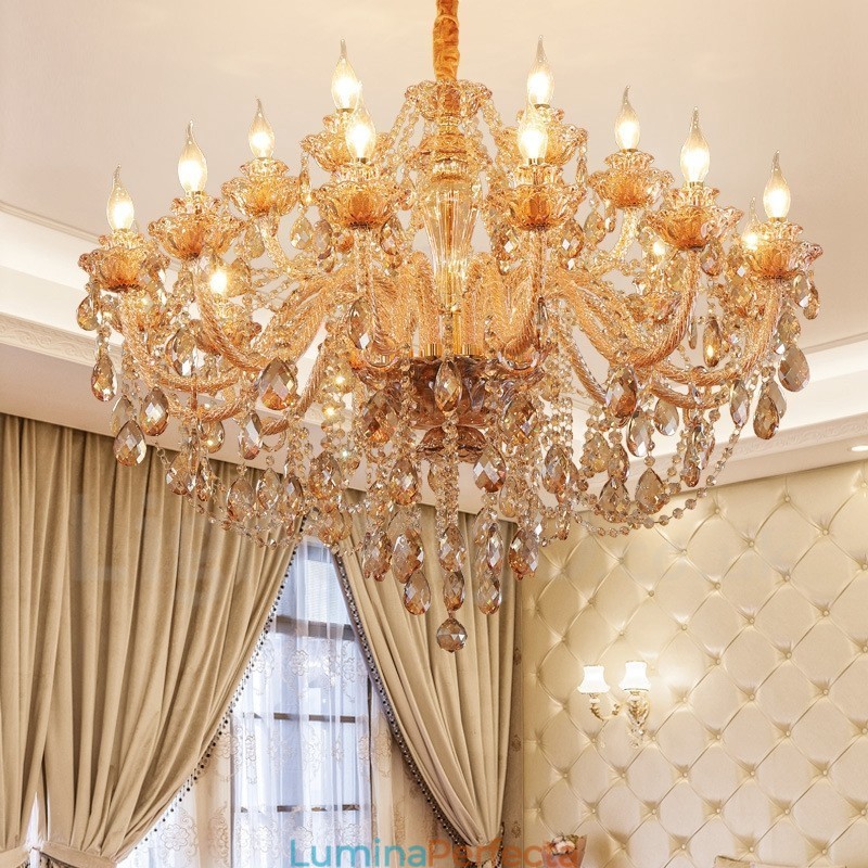 18 (12+6) Candelabru elegant din cristal chihlimbar auriu